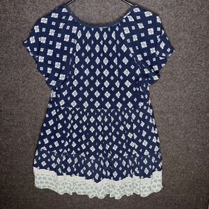 Knox Rose Navy Blue Tiered Babydoll Tunic Top Womens Small Boho‎ Western Fairy
